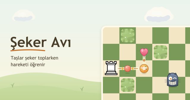 Şeker Avı: kale, şekerler, çimen duvarları ve göz kırpan bir canavar